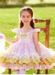 Yellow Bow Knots Decoration Hem Layered Ruffles Cute Purple Graphic Print Classic Lolita Kid Sleeveless Dress