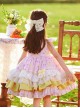 Yellow Bow Knots Decoration Hem Layered Ruffles Cute Purple Graphic Print Classic Lolita Kid Sleeveless Dress