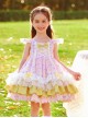 Yellow Bow Knots Decoration Hem Layered Ruffles Cute Purple Graphic Print Classic Lolita Kid Sleeveless Dress