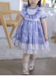 Purple Pleated Ruffle Neckline Design White Floral Decoration Lace Princess Classic Lolita Short Sleeve Kid Dress 