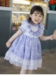 Purple Pleated Ruffle Neckline Design White Floral Decoration Lace Princess Classic Lolita Short Sleeve Kid Dress 