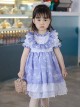 Purple Pleated Ruffle Neckline Design White Floral Decoration Lace Princess Classic Lolita Short Sleeve Kid Dress 