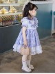 Purple Pleated Ruffle Neckline Design White Floral Decoration Lace Princess Classic Lolita Short Sleeve Kid Dress 