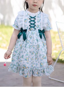 Simple Small Flower Decoration Green Cross Tie Bow Knots Classic Lolita Kid Dress