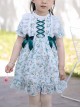 Simple Small Flower Decoration Green Cross Tie Bow Knots Classic Lolita Kid Dress