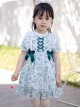 Simple Small Flower Decoration Green Cross Tie Bow Knots Classic Lolita Kid Dress