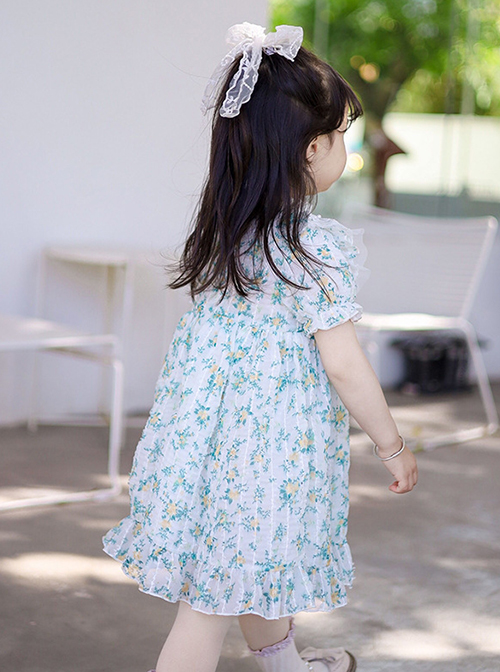 Simple Small Flower Decoration Green Cross Tie Bow Knots Classic Lolita Kid Dress