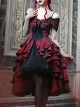 Hades Banquet Series Reddish Black Jacquard Lace Layered Pleated Hem Gothic Off-The-Shoulder Design Brooch Decoration Dress