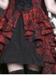 Hades Banquet Series Reddish Black Jacquard Lace Layered Pleated Hem Gothic Off-The-Shoulder Design Brooch Decoration Dress