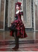 Hades Banquet Series Reddish Black Jacquard Lace Layered Pleated Hem Gothic Off-The-Shoulder Design Brooch Decoration Dress