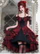 Hades Banquet Series Reddish Black Jacquard Lace Layered Pleated Hem Gothic Off-The-Shoulder Design Brooch Decoration Dress