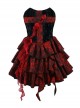 Hades Banquet Series Gothic Red Cross Design Three-Dimensional Lace Rose Jacquard Decoration Sleeveless Dress