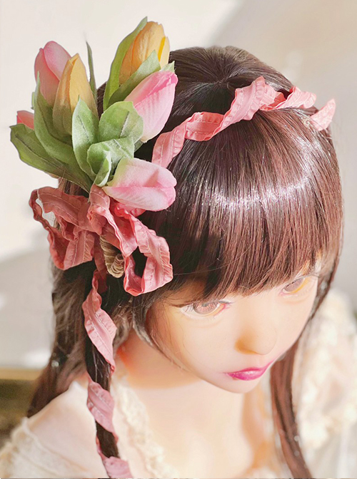 Matte Suede Tulip Three-Dimensional Bouquet Bow Decoration Classic Lolita Hairpin