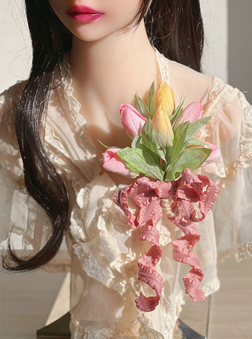 Matte Suede Tulip Three-Dimensional Bouquet Bow Decoration Classic Lolita Hairpin