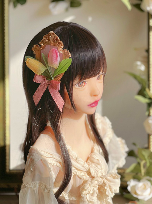 Tulip Three-Dimensional Bouquet Bow Knot Metal Border Decoration Classic Lolita Hairpin