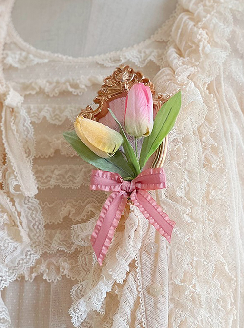 Tulip Three-Dimensional Bouquet Bow Knot Metal Border Decoration Classic Lolita Hairpin