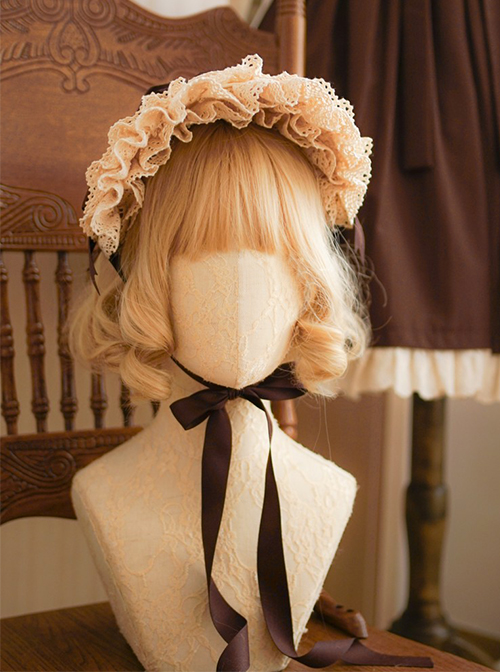 Classic Lolita BNT Layered Pleated Lace Design Brown Bow Knots Decoration Headband