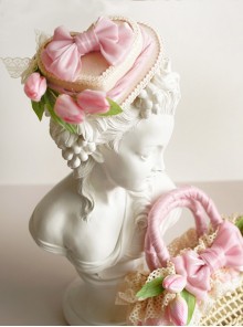 Heart-Shaped Three-Dimensional Design Tulip Flower Bow Knot Decoration Classic Lolita Hat