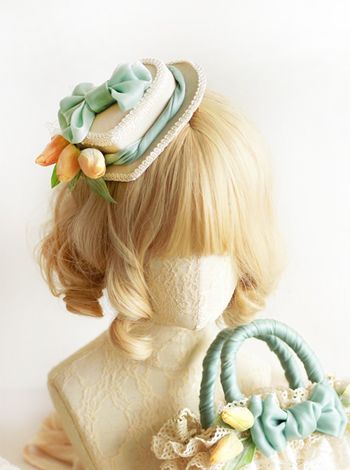 Heart-Shaped Three-Dimensional Design Tulip Flower Bow Knot Decoration Classic Lolita Hat