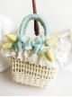 Classic Lolita Pleated Lace Tulip Flower Bow Decoration Cute Straw Woven Basket