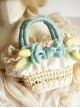 Classic Lolita Pleated Lace Tulip Flower Bow Decoration Cute Straw Woven Basket