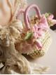 Classic Lolita Pleated Lace Tulip Flower Bow Decoration Cute Straw Woven Basket