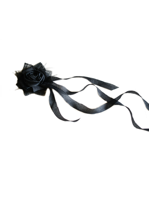 Hallucination Rose Series Gothic Personality Three-Dimensional Pleated Rose Decoration Long Cotton Thread Side Clip