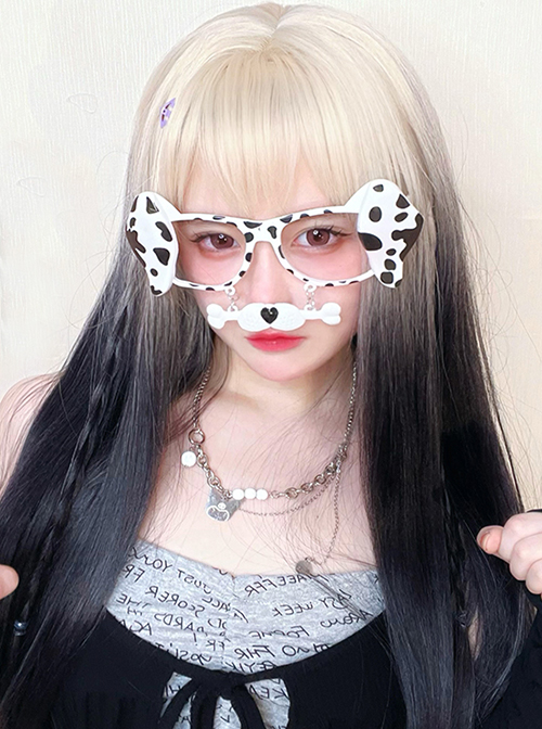 Black And White Gradient Sweet And Cool Gothic Style Air Bangs Lolita Long Straight Hair