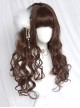 Classic Lolita Vintage French Style Wavy Curl Air Bangs Decoration Sweet Caramel Brown Long Hair Wig