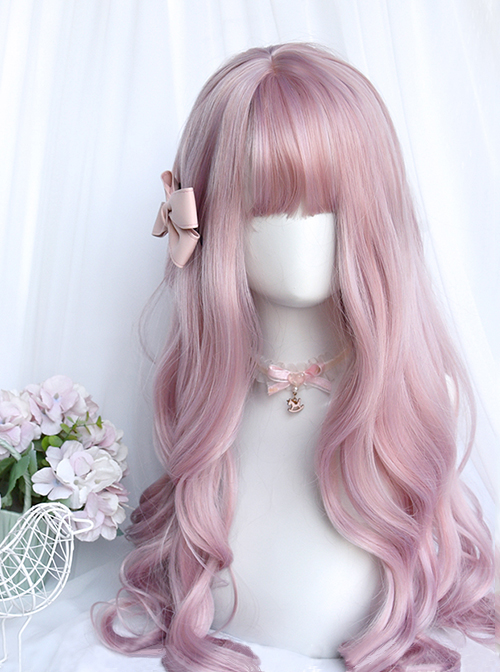 Sweet Pink Simple Big Waves Air Bangs Classic Lolita Long Hair Wigs