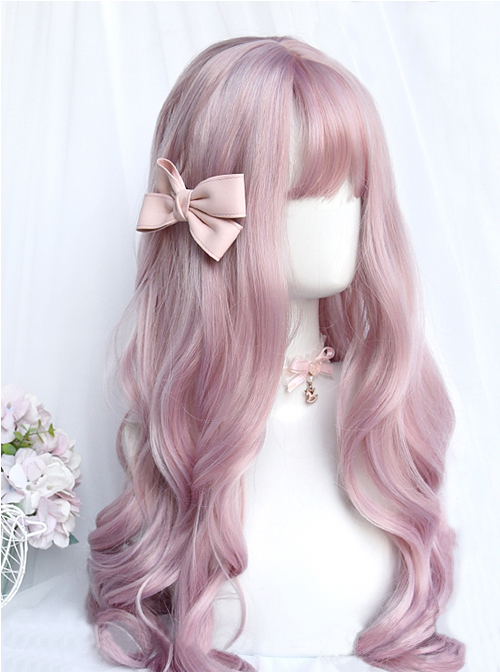 Sweet Pink Simple Big Waves Air Bangs Classic Lolita Long Hair Wigs