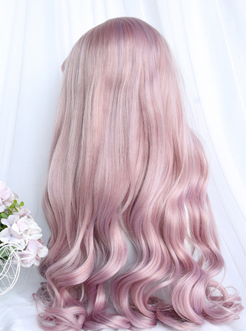 Sweet Pink Simple Big Waves Air Bangs Classic Lolita Long Hair Wigs