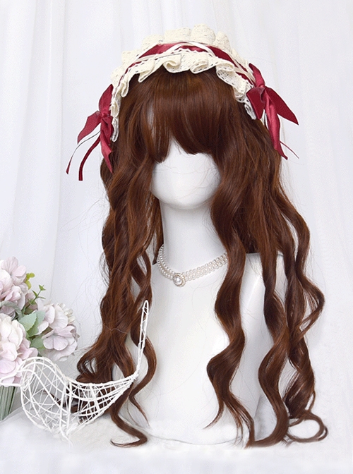 Thin Spiral Curls Cute Daily Red-Brown Air Bangs Classic Lolita Long Curly Hair
