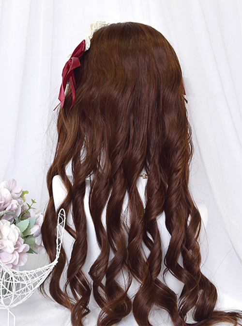 Thin Spiral Curls Cute Daily Red-Brown Air Bangs Classic Lolita Long Curly Hair