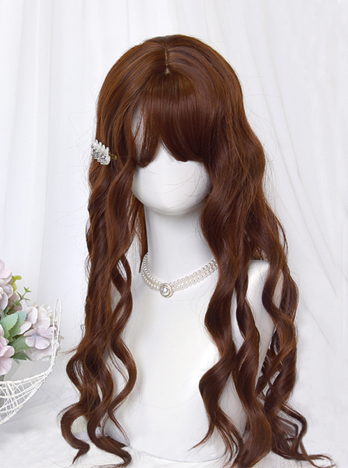 Thin Spiral Curls Cute Daily Red-Brown Air Bangs Classic Lolita Long Curly Hair