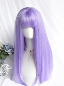 Personalized Photoelectric Purple Air Bangs Cute Classic Lolita Long Straight Hair Wigs