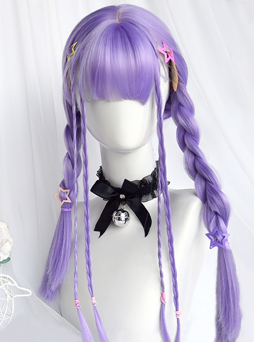 Personalized Photoelectric Purple Air Bangs Cute Classic Lolita Long Straight Hair Wigs