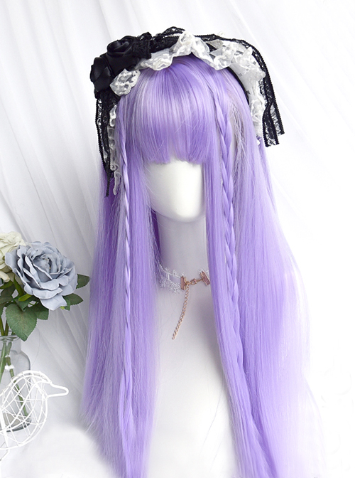 Personalized Photoelectric Purple Air Bangs Cute Classic Lolita Long Straight Hair Wigs