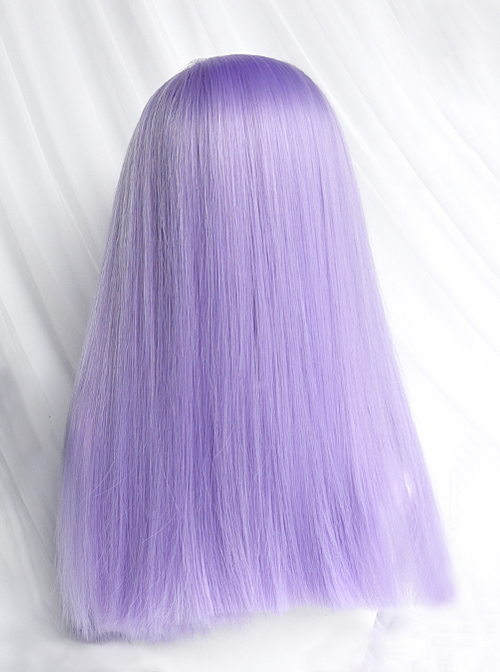 Personalized Photoelectric Purple Air Bangs Cute Classic Lolita Long Straight Hair Wigs