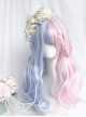 Soft Cute Pink Blue Stitching Medium Curly Hair Air Bangs Classic Lolita Long Wig
