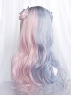 Soft Cute Pink Blue Stitching Medium Curly Hair Air Bangs Classic Lolita Long Wig