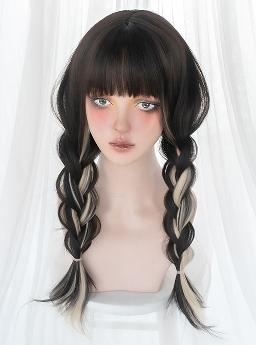 Personalized Beige Color Matching Black Simplicity Wavy Curl Sweet Lady Air Bangs Classic Lolita Long Curly Hair Wigs