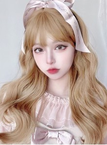 Elegant Golden Sweet Medium-Length Big Waves Curl Nature Bangs Classic Lolita Wigs