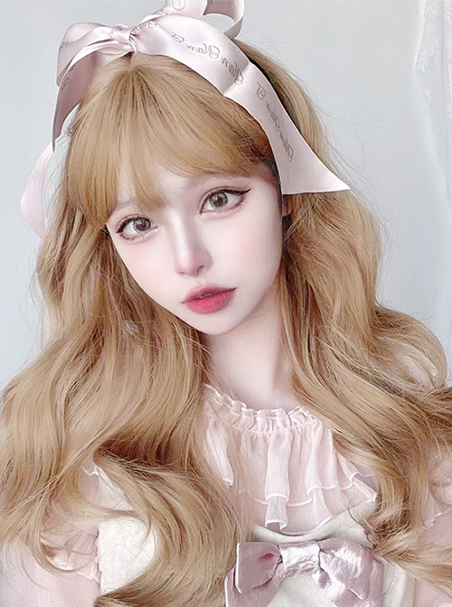 Elegant Golden Sweet Medium-Length Big Waves Curl Nature Bangs Classic Lolita Wigs