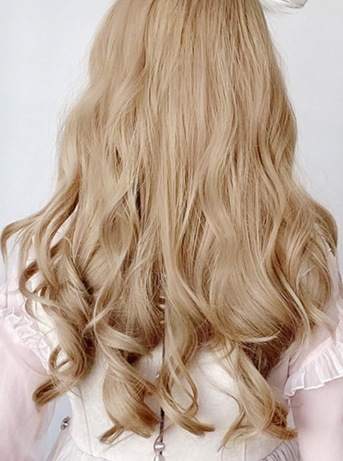 Elegant Golden Sweet Medium-Length Big Waves Curl Nature Bangs Classic Lolita Wigs