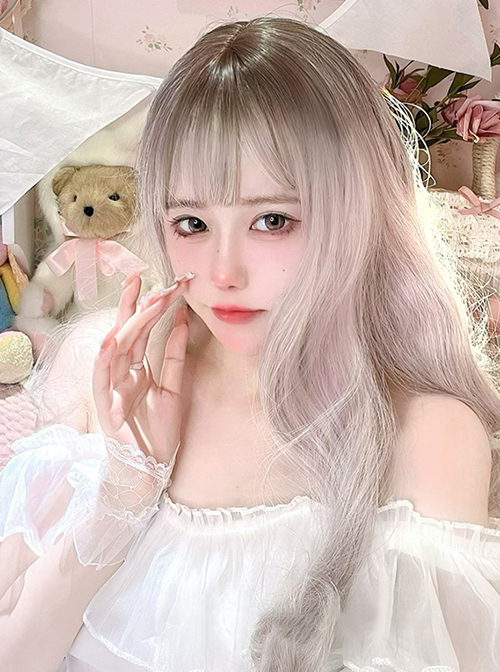 Sweet And Cute Taro Milk Brown Natural Curl Air Bangs Classic Lolita Fashion Long Curly Hair