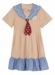 Sweet College Style Duck Pattern Decoration Square Collar Khaki A Version Short Sleeve Classic Lolita Kid Dress