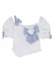 Lolita Alice Cartoon Pattern Brooch Decoration Blue Bow Knots White Cropped Kid Top