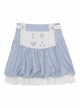 Sweet Blue Folds Cute White Openwork Graphic Decoration Apron Lolita Puffy Skirt