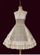 Backlight Memories Record Grey Khaki Check Design Cross Tie Bow Knots Grace Pleated Lace Classic Lolita Slip Dress